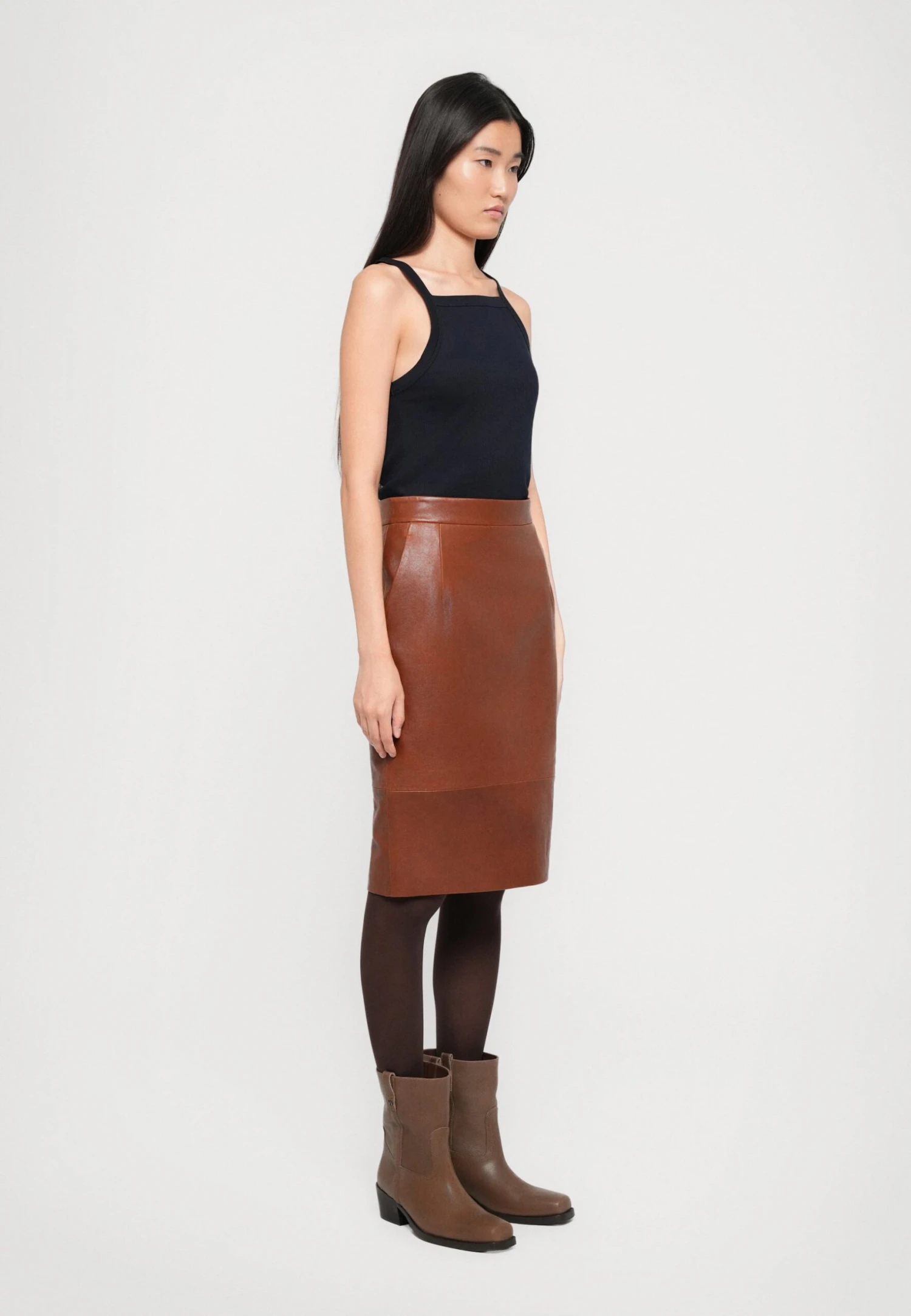 PAPAILE - Leather Skirt - Brown 4 PAPAILE - Leather Skirt - Brown - Image 4