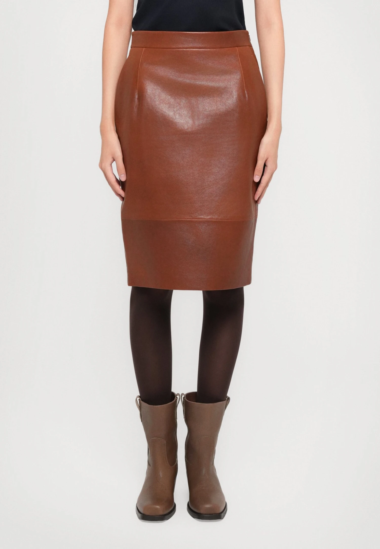 PAPAILE - Leather Skirt - Brown 1 PAPAILE - Leather Skirt - Brown